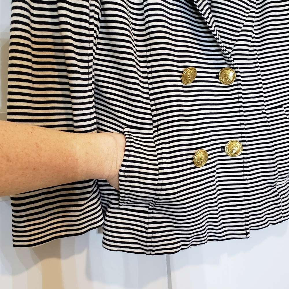 Cabi Womens Life Jacket Blazer Black & White Striped Size Small Stretch - Picture 8 of 16